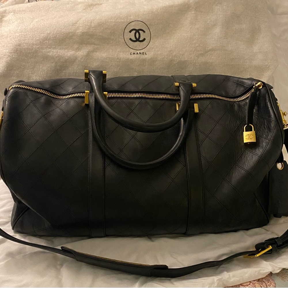CHANEL Black Quilted Leather Travel Duffel Bag with Gold Hardware - Picture 8 of 8